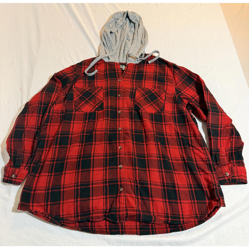 Natural Reflections Womens Hooded Flannel Button Down Shirt‎ Size XXL